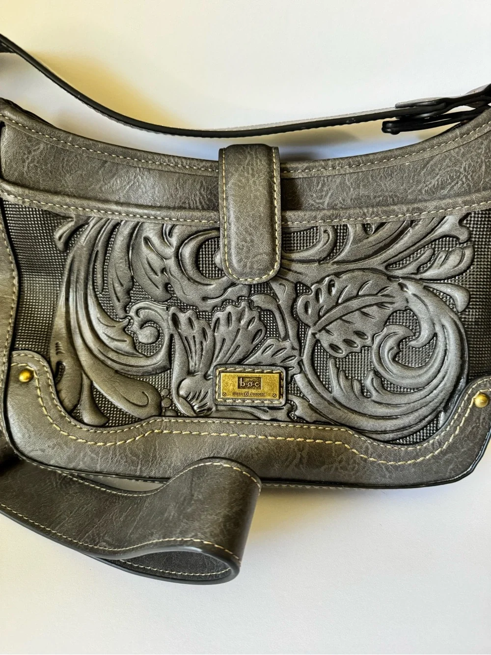 B.O.C. (Born Concept) Floral Embossed Crescent Shaped Shoulder Or Crossbody Bag